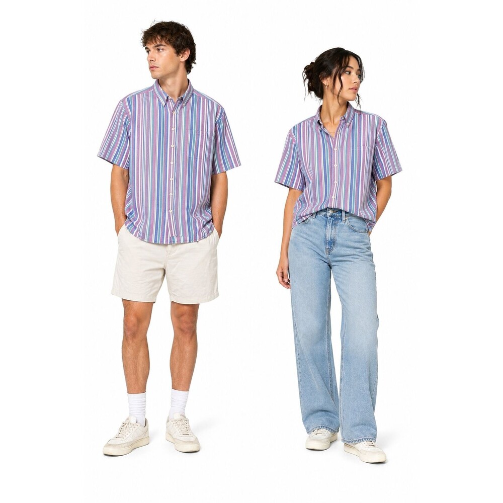 L.L.Bean Striped Shirt No Size Tag Fits Small Boxy Cropped Pastel Button Down